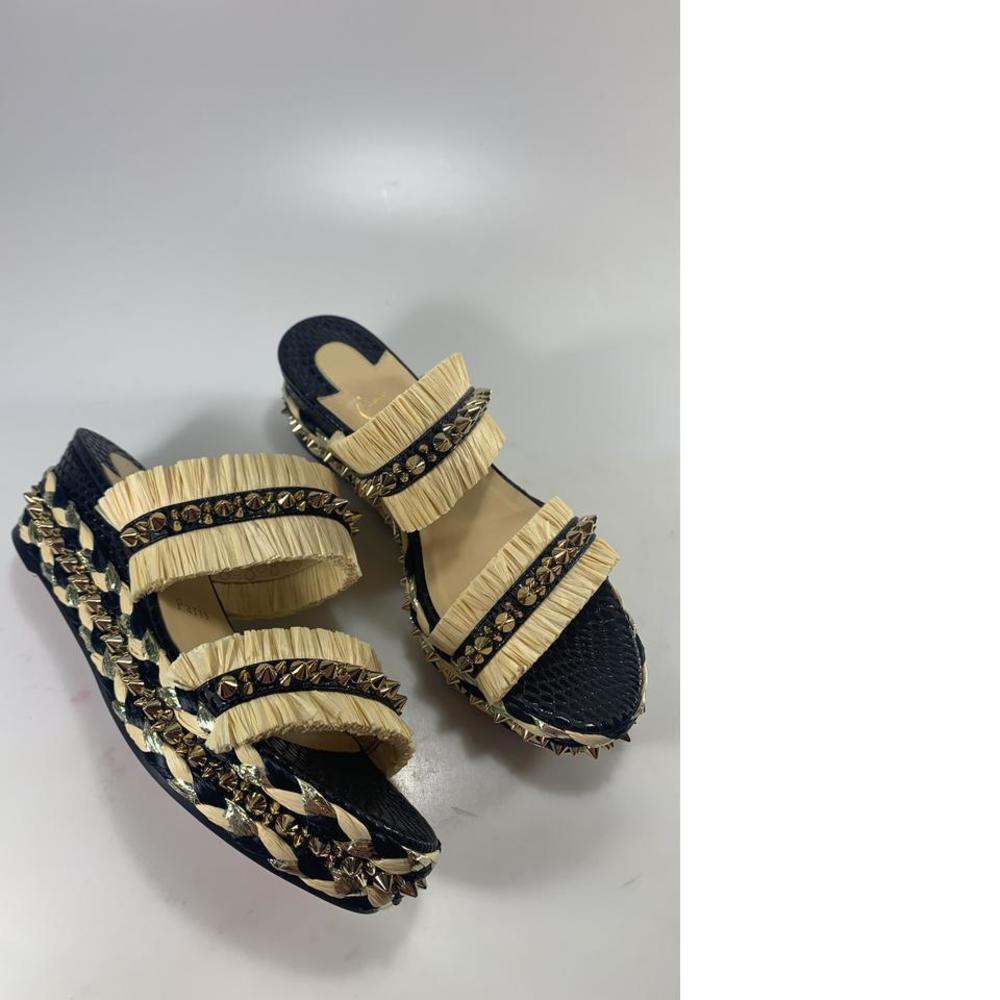 Voltinoudou 60mm Tie Black Cruise Raffia Spike Wedge Sandals D632